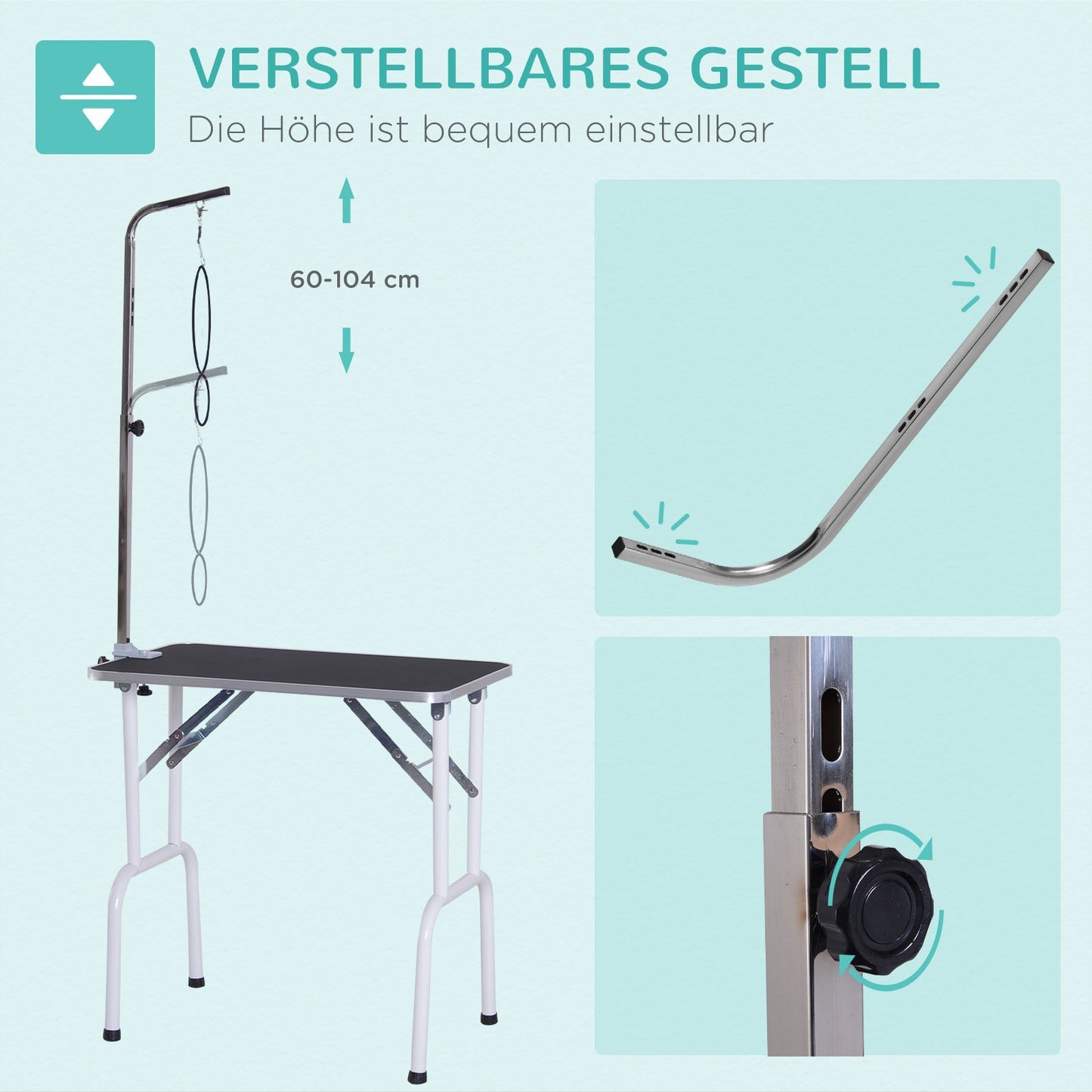 Trimsalon Tafel – Opvouwbare Verzorgingstafel – Grooming Table – Honden Tafel – Katten Tafel – Zwart – Stevige Metalen Constructie – Anti-slip Rubber Toplaag – 81 x 48,5 x 80 cm