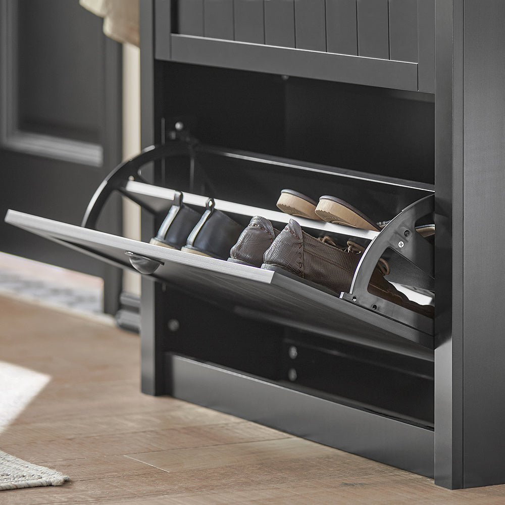 Schoenenkast – Schoenopberger – Schoenrek – Schoenmeubel – Dressoir – Wit – Twee Inklapbare Lades – Glazen Bovenblad
