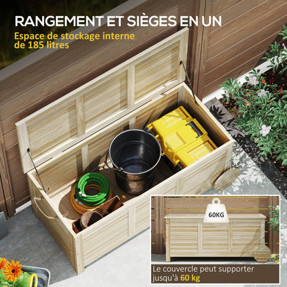 Outsunny Outdoor Storage Chest, Wooden Storage Crate, 185L, with Casters and Weatherproof Interior Cover, 110 x 50 x 50 cm, Natural Wood