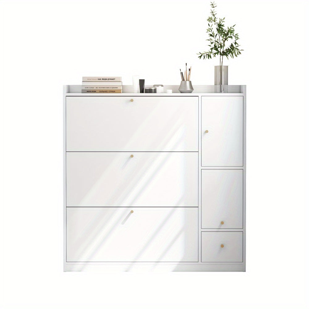 Schoenenkast – Schoenenrek – Schoenenopberger – Schoenenbank – Schoenenmeubel – Wit – Multifunctioneel Kantelbaar – 3 Laden Met Zitbank – Compact 119x24x122 cm – Duurzaam Non-Hout