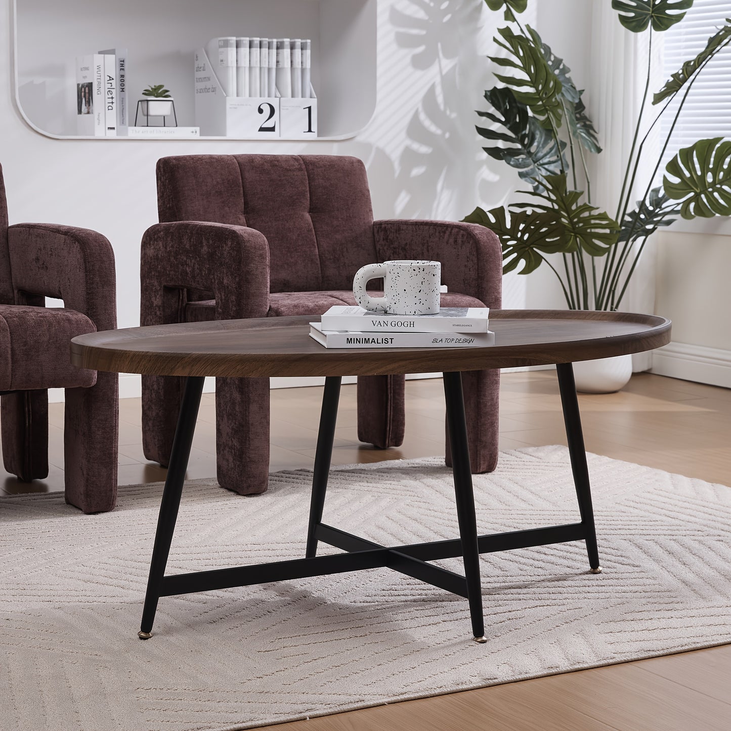 Salontafel Ovalen – Koffietafel – Bijzettafel – Tafel – Woonkamertafel – Bruin – Scandinavisch Design – Stevig Metalen Frame