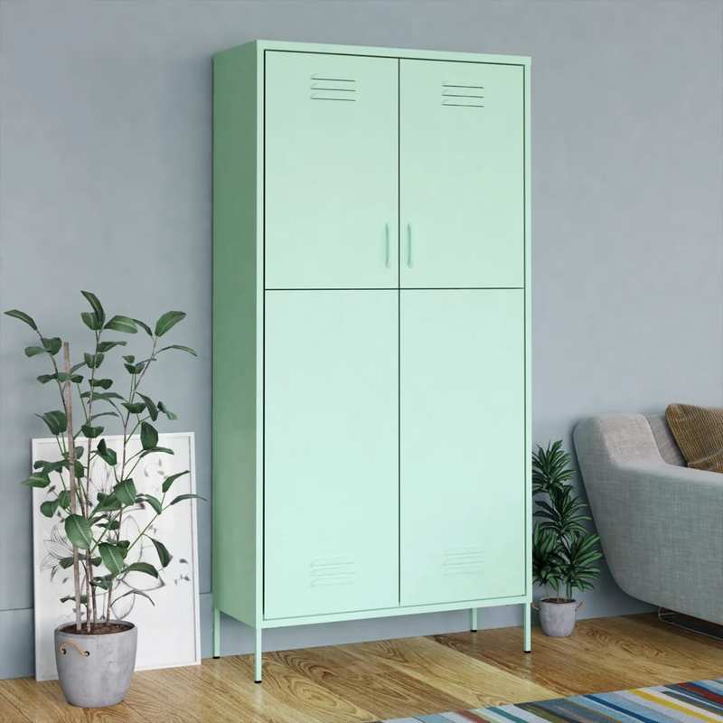 Mintgroene Stalen Kast – Opbergkast – Kledingkast – Bergkast – Vrijstaande Kast – Stevig Staal – Compact 98 cm Hoog