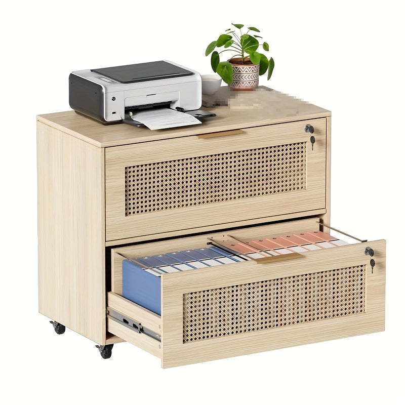 Kantoorarchiefkast – Archiefkast – Ladekast – Dossierkast – Rolluikkast – Lockable Met 2 Grote Lades – 360° Zwenkwielen – Beige 40x79x67,5 cm