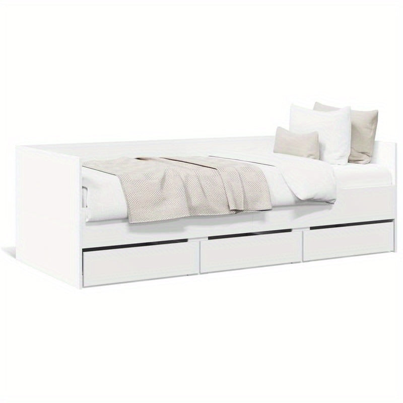 Bedbank – Slaapbank – Slaapsofa – Logeerbed – Sofa Bed – Wit – 90x200 cm – Massief Hout – Met Opberglades