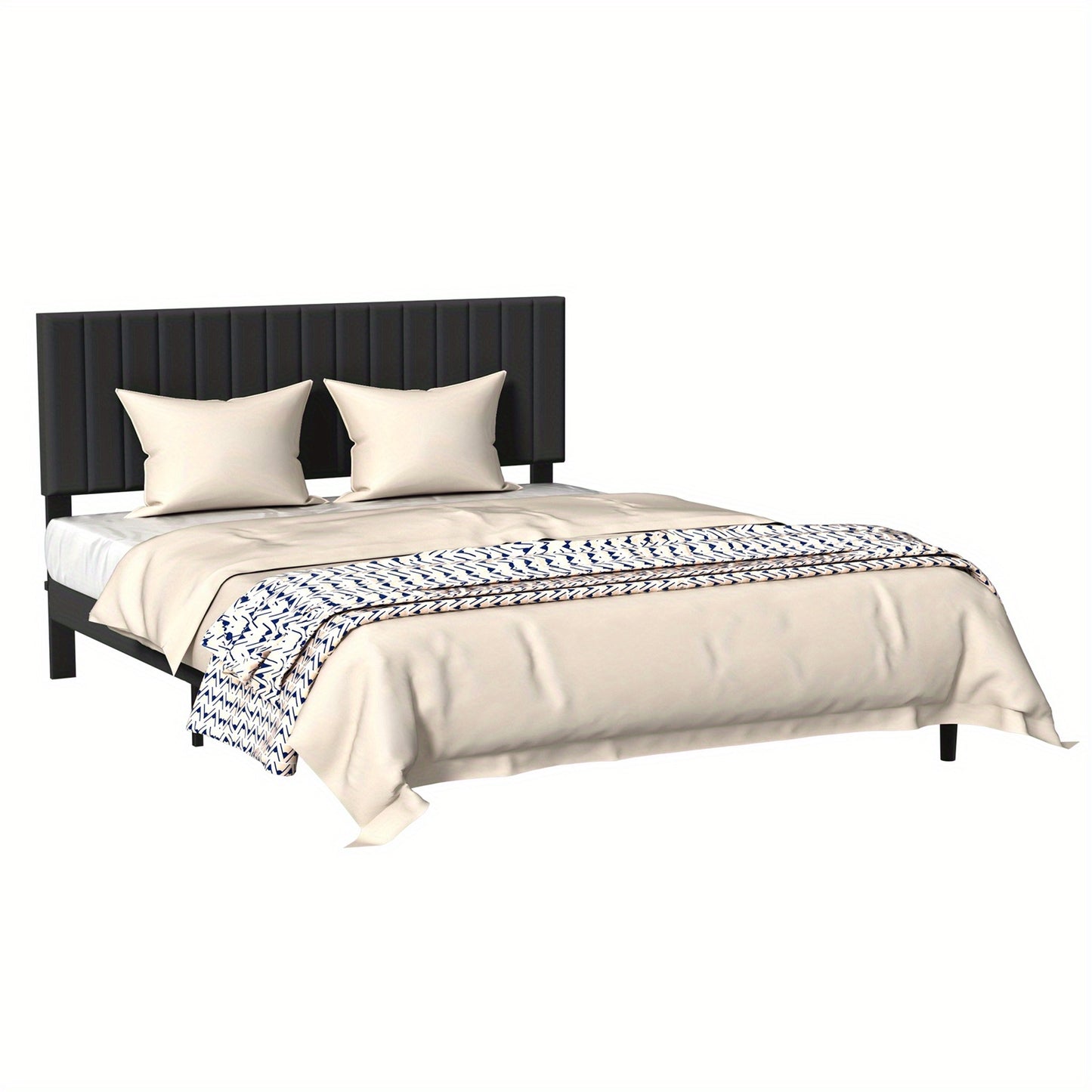 Zwart Gestoffeerd Bed – Fluwelen Bedframe – Slaapbank – Platformbed – Tweepersoonsbed – 90 x 200 cm – Met Gestoffeerd Hoofdbord – Stevig Metalen Frame