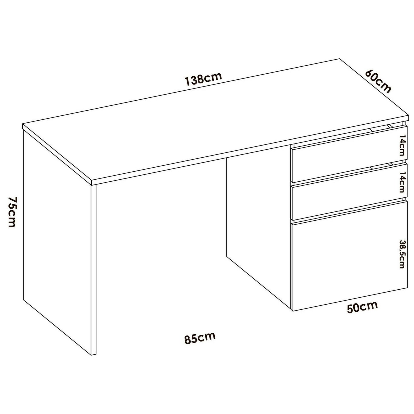 Ardina Desk, Multi-Purpose Office Or Bedroom Desk, Linear Study Table with 2 Drawers And 1 Door, 139X60H75 Cm, Glossy White