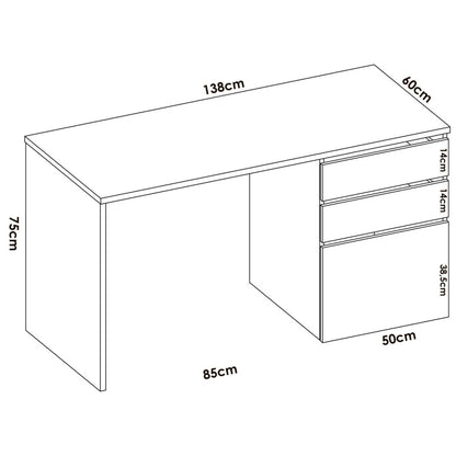 Ardina Desk, Multi-Purpose Office Or Bedroom Desk, Linear Study Table with 2 Drawers And 1 Door, 139X60H75 Cm, Glossy White