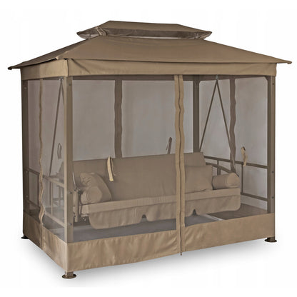 Tuin-Schommel – Schommelstoel – Buitenschommel – Vrijstaande Schommel – Tuinschommel Beige – Verstelbare Rugleuning – Weerbestendig Stalen Frame 175x105 cm