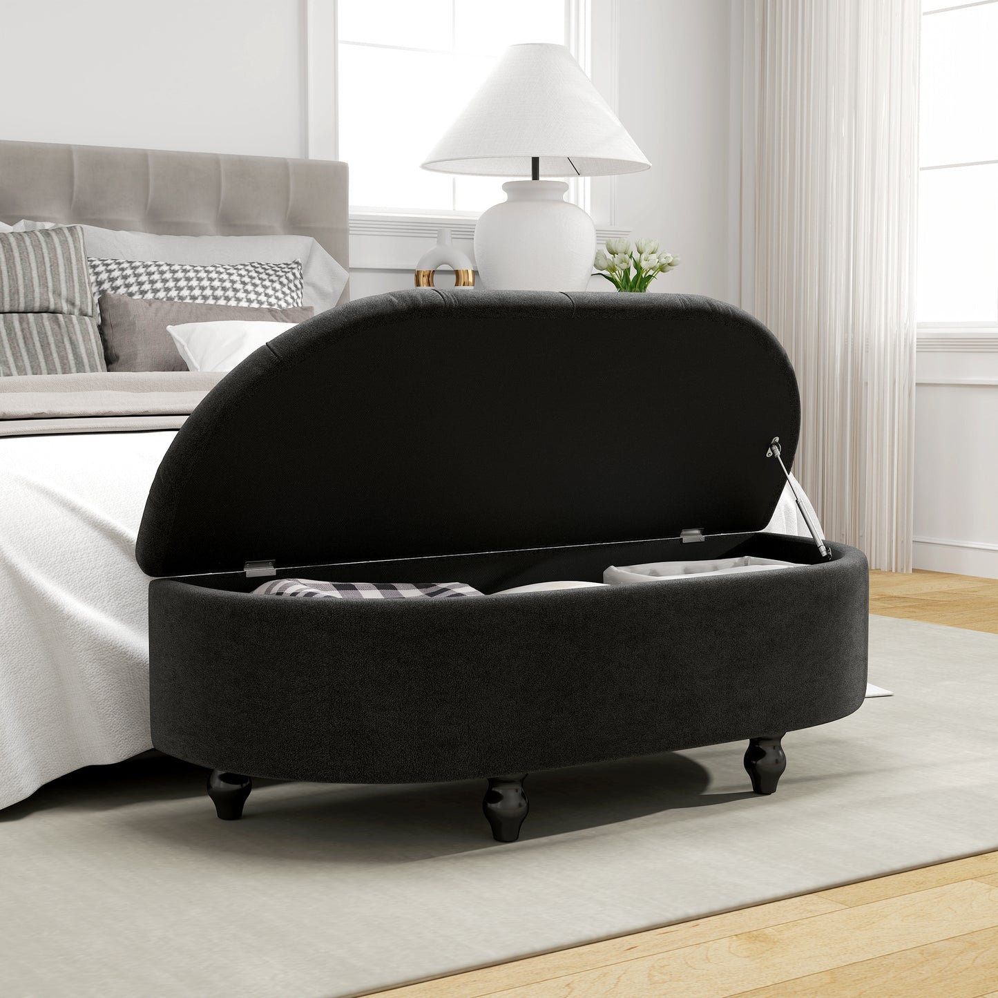 Poef – Zitzak – Voetenbankje – Hocker – Opbergpoef – Donkergrijs Velvet – Opbergruimte 120x46x42 cm – Zacht Sluitmechanisme
