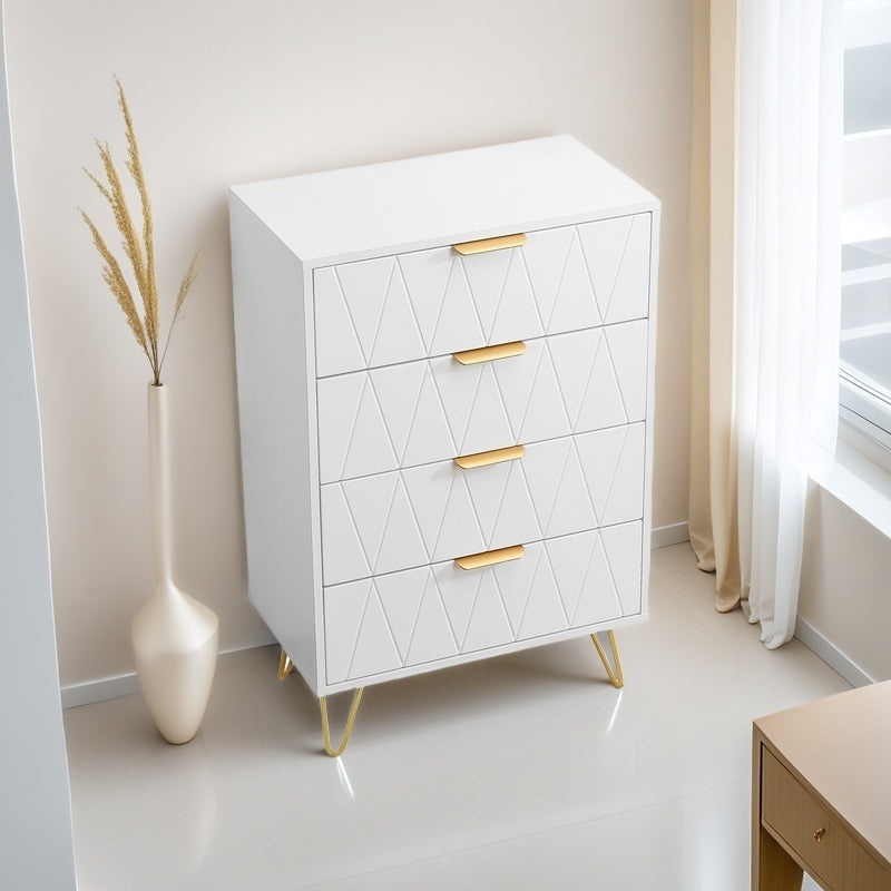 6-Ladenkast – Ladekast – Opbergkast – Ladeblok – Bureaukast – Scandinavisch Design – Wit Met Gouden Accenten – 60x34x90 cm – MDF En Massief Hout