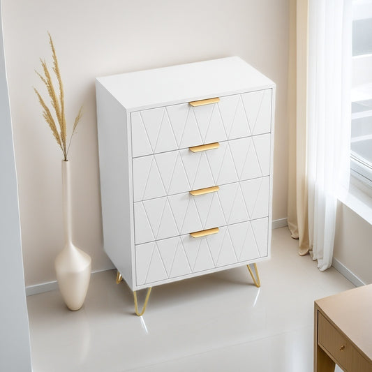 6-Ladenkast – Ladekast – Opbergkast – Ladeblok – Bureaukast – Scandinavisch Design – Wit Met Gouden Accenten – 60x34x90 cm – MDF En Massief Hout
