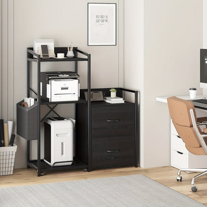 2-Drawer Heavy-Duty Mobile Filing Cabinet & Printer Stand with Shredder Compatibility, 2-Drawer Storage Shelf & Side Bag - Space-Saving Lateral File Organizer for /Office, Easy Assembly (No Wood), ≥27” Height, ≥3.2 Cu F