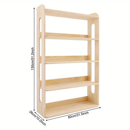 5-Tier Heavy-Duty Standing Bookshelf with Sturdy Metal-Reinforced Shelves - Natural Pine Wood Freestanding Storage Shelf, 68.58cm Tall Bookcase with 50Kg Capacity, Easy Assembly for Conference Room, Office, Storage Room - Mod