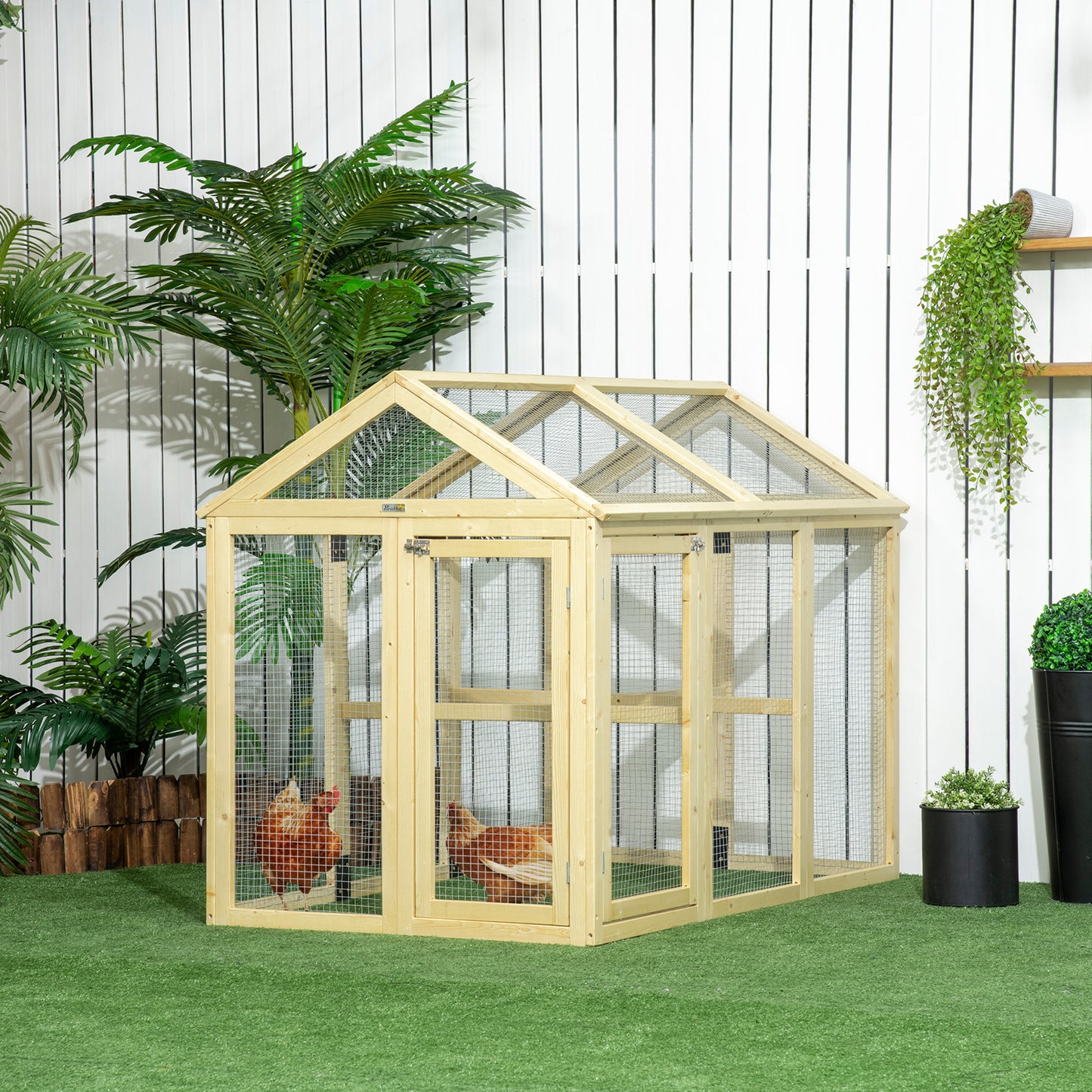 Kippenren Hennenhok Kippenkooi Kippenhok Kippenslaaphok – Houten Kippenrennen Natuurlijke Kleur – Ruimte 140x88,5x106 cm – Veilig Met Lockbare Deuren