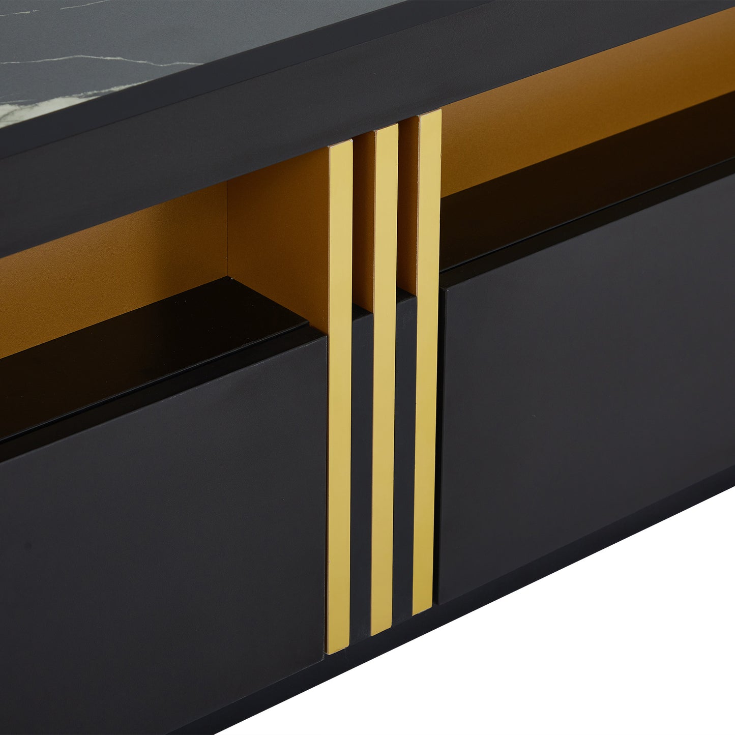 Modern TV-meubel – Tv-meubel – Lowboard – Tv-kast – Mediameubel – Marmerlook – 3 Laden – Kabeldoorvoer – Geschikt voor TV’s tot 90 inch – Wit-Goud