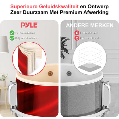 Kinder Drumstel – Kinderdrumset – Junior Drumstel – Beginners Drumkit – Kids Drums – Verstelbare Kruk – Inclusief Demppads – Rood Metallic