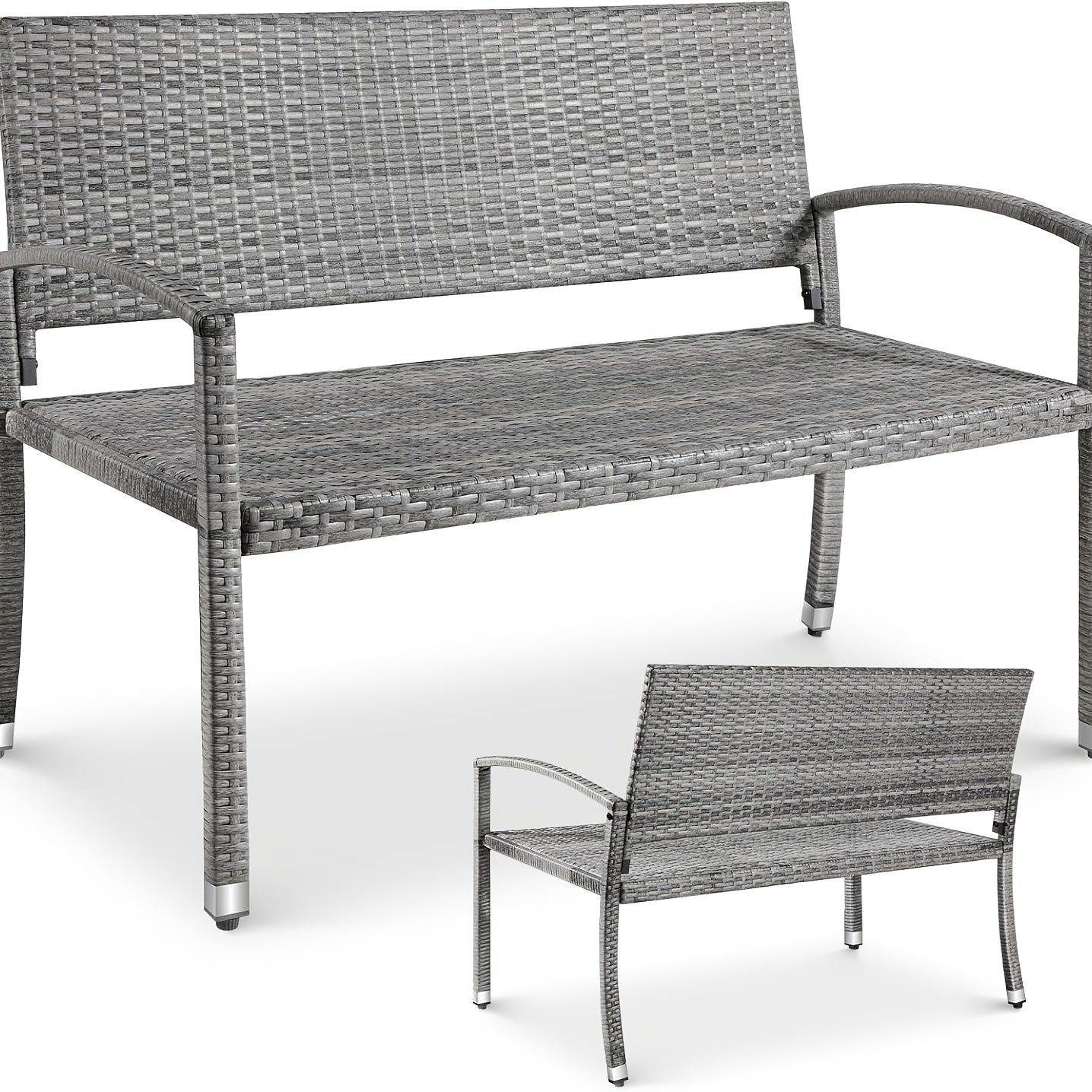Rattan Lounge Bench, Poly Rattan Double Bench, 2-seater Garden Balcony Bench, Living Room Lounge Chair, Load Capacity 320 Kg, 122 X 62 X 90 Cm, Comfortable Garden Furniture Bench, Park Bench, Double-sided Rattan Bench