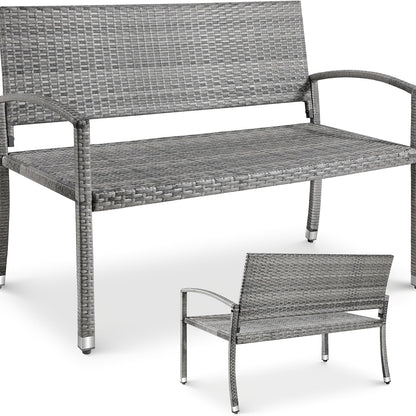 Rattan Lounge Bench, Poly Rattan Double Bench, 2-seater Garden Balcony Bench, Living Room Lounge Chair, Load Capacity 320 Kg, 122 X 62 X 90 Cm, Comfortable Garden Furniture Bench, Park Bench, Double-sided Rattan Bench