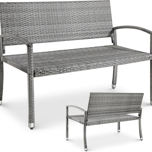 Rattan Lounge Bench, Poly Rattan Double Bench, 2-seater Garden Balcony Bench, Living Room Lounge Chair, Load Capacity 320 Kg, 122 X 62 X 90 Cm, Comfortable Garden Furniture Bench, Park Bench, Double-sided Rattan Bench