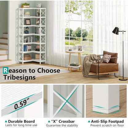 Hoekboekenkast – Hoekrek – Boekenplank – Opbergkast – Vakkenkast – Industrieel Design – 7-laags – Stevig Metalen Frame – Wit – 69 cm Hoog – Max. 22,68 kg Belastbaar Per Plank