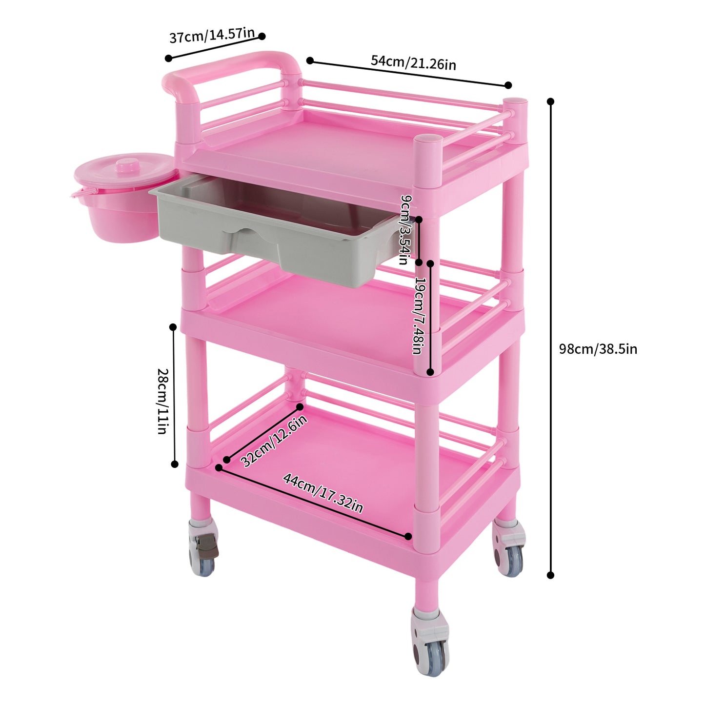 Beauty Trolley – Make-up Koffer – Schminkkoffer – Cosmetica Koffer – Opbergtrolley Roze – 3 Laags Met Lade – Mobiele Opbergruimte – 100 Kg Draagvermogen