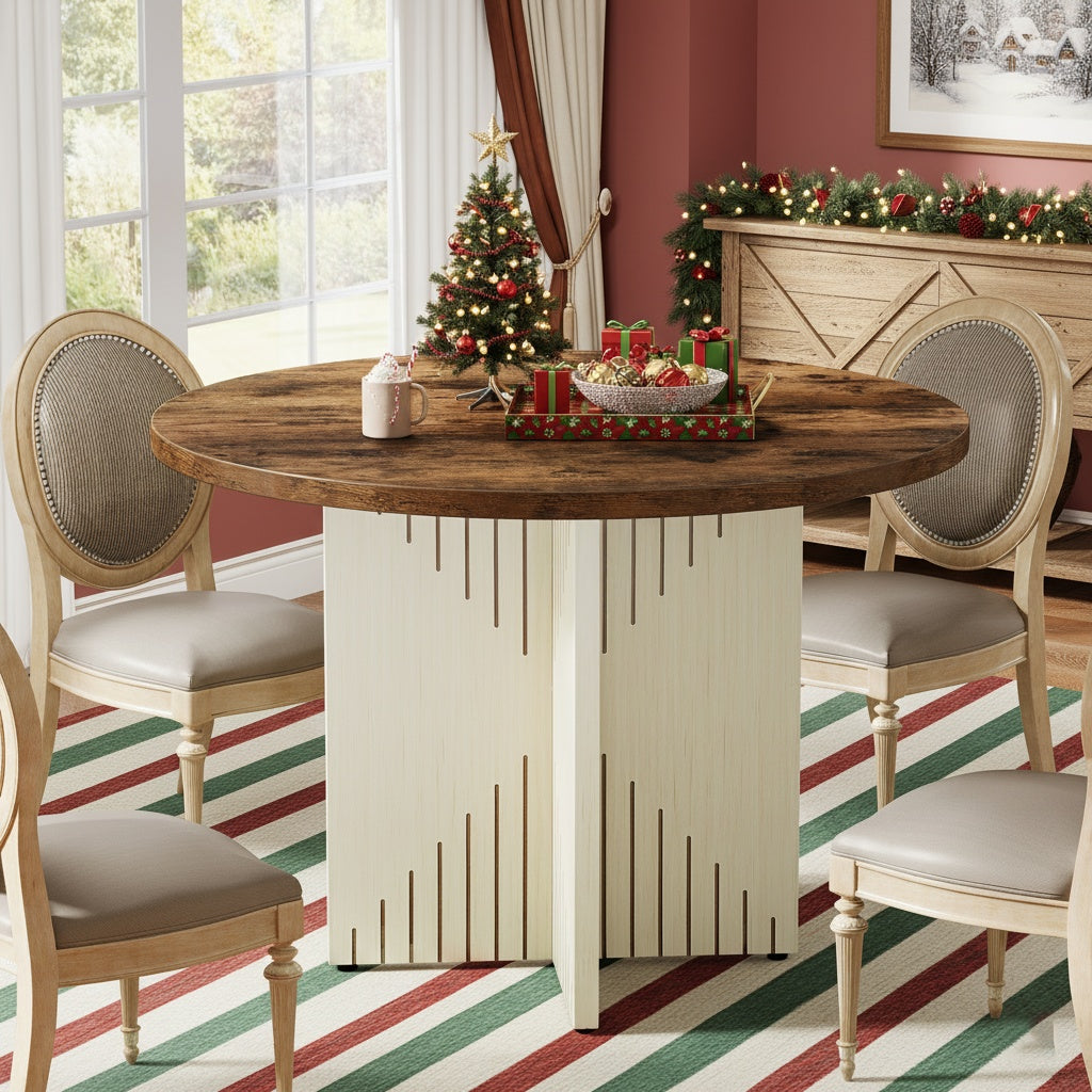 Ronde Eettafel – Eettafel Rond – Tafel Met Centrale Poot – Ronde Tafels – Keukentafel Rond – 100 cm Diameter – Stevige Kruisvoet & Krasbestendig Tafelblad