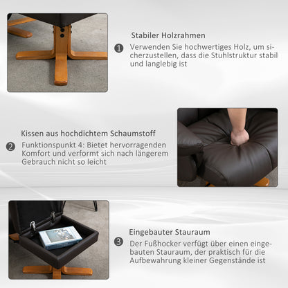 Relaxfauteuil – Relaxstoel – Ligstoel – Massagestoel – Tv-Fauteuil – Verstelbare Rugleuning 145° – 10 Vibratiepunten Zonder Elektriciteit – Bruin Kunstleer 80x86x99 cm