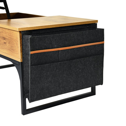 Retro Salontafel – Koffietafel – Woonkamer Tafel – Opbergtafel – Werktafel – Verstelbaar Lift-Top – 2 Opbergruimtes – Metaal Frame – Original Houtkleur – Inclusief Stoffen Opbergtas – 100x50x45 cm