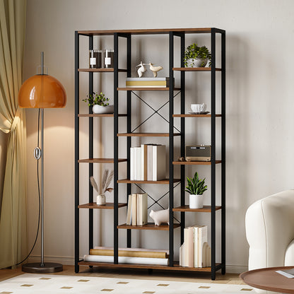 Boekenkast – Boekenrek – Vakkenkast – Opbergkast – Wandkast – 6-laags – 15 Open Vakken – Verstelbare Planken – Stalen Frame