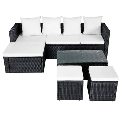 Loungebank – Loungeset – Hoekbank – Bank – Tuinbank – Grijs – 4-delig – Weerbestendig PE-rattan – Verstelbare Hoek