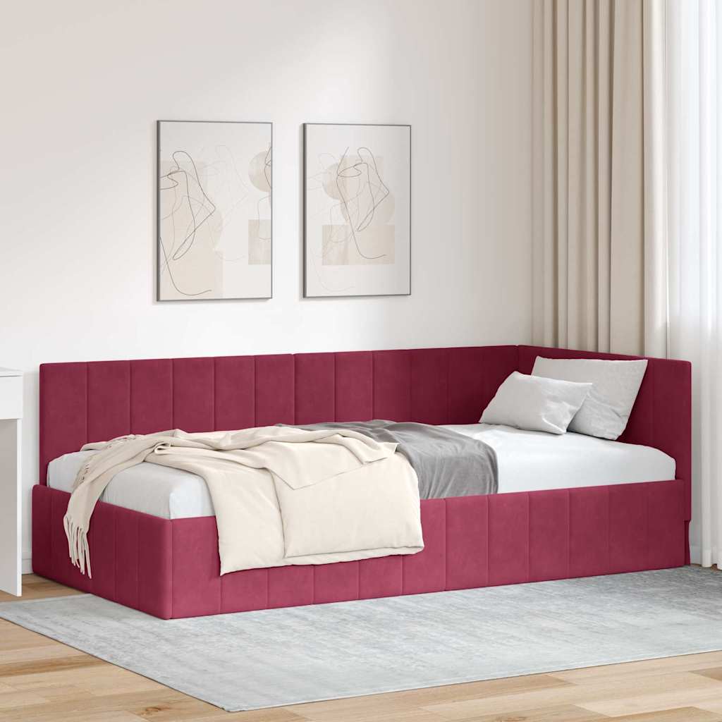 Bedframe – Bedombouw – Slaapkamerbed – Eenpersoonsbed – Wijnrood Fluwelen Hoofdbord – Stevig Plaatmateriaal 90x200 cm