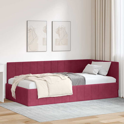 Bedframe – Bedombouw – Slaapkamerbed – Eenpersoonsbed – Wijnrood Fluwelen Hoofdbord – Stevig Plaatmateriaal 90x200 cm