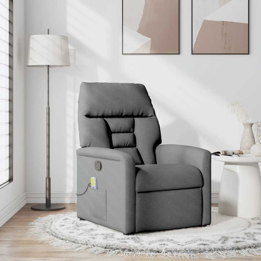 Massagestoel Verstelbaar – Relaxstoel – Luxe Massagestoel – Stoffen Stoel – Donkergrijs – 6-Punts Vibratiemassage – Handmatig Verstelbaar Tot 135°