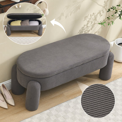 Opbergbank – Opbergbox – Zitbank – Halbank – Opbergkist – Grijze Chenille Stoffering – Stevig Houten Frame