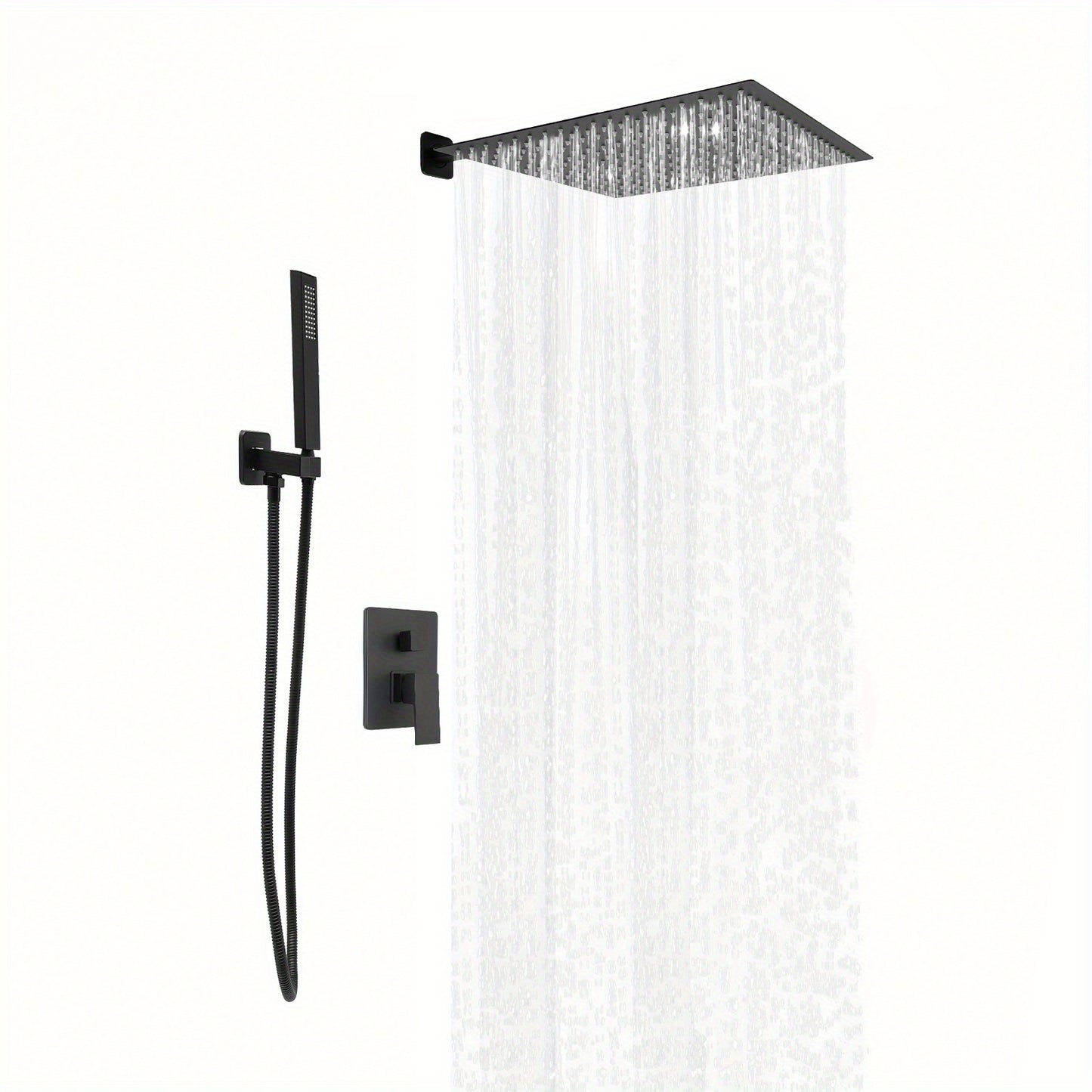 Regendouche – Douchekop – Douchepaneel – Douchekraan – Douche Set – Mat Zwart – 40x40 cm – Massief Messing – 360° Draaibaar – Wandmontage