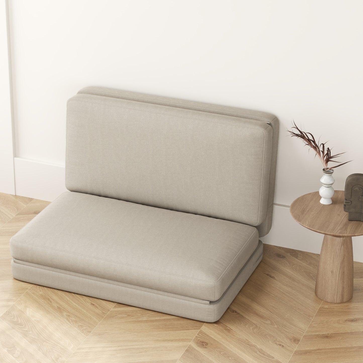 2-In-1 Uitschuifbare Relaxstoel – Slaapfauteuil – Logeerbed – Klapbed – Zitbed – 120 cm Breed – Duurzaam Beige Design