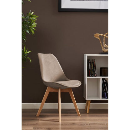 Beige Stoel – Eetkamerstoel – Bureaustoel – Velours Stoel – Designstoel – Zachte Velours Bekleding – Beukenhouten Poten
