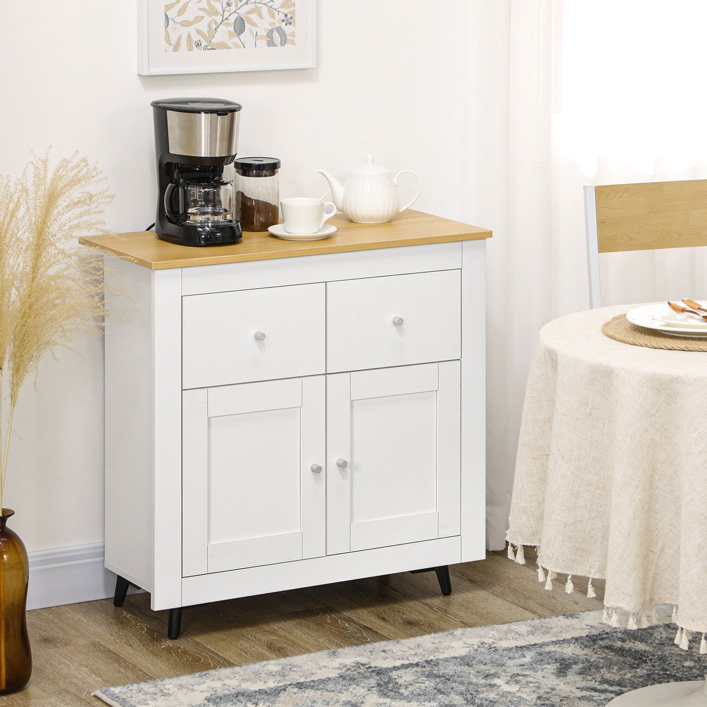 Kast – Opbergkast – Dressoir – Buffettafel – Meubel – Wit – Houtlook Plank – Soft-Close Deuren – Anti-Kantel Beveiliging