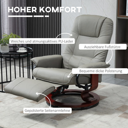 Relaxstoel – Fauteuil – Lounge Stoel – Draaifauteuil – TV Stoel – 360° Draaibaar – Verstelbare Rugleuning 145° – Kunstleer Grijs 78x87x100 cm