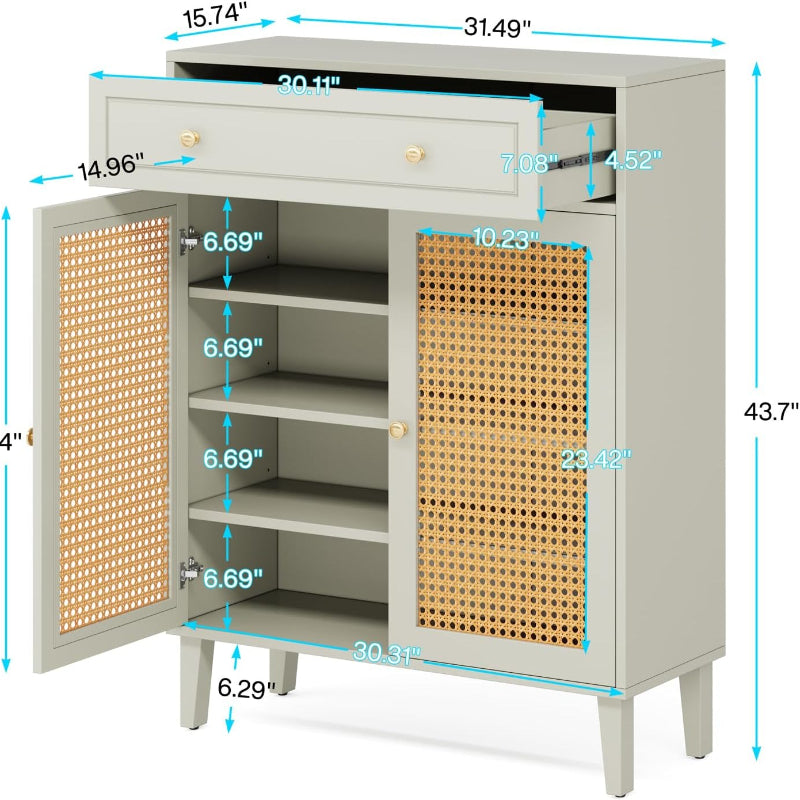 Schoenenkast – Schoenmeubel – Schoenenrek – Schoenopberger – Schoenenschuif – Verstelbare Planken – Duurzaam MDF – Wit Mintgroen – Extra Lade – Vloerbescherming