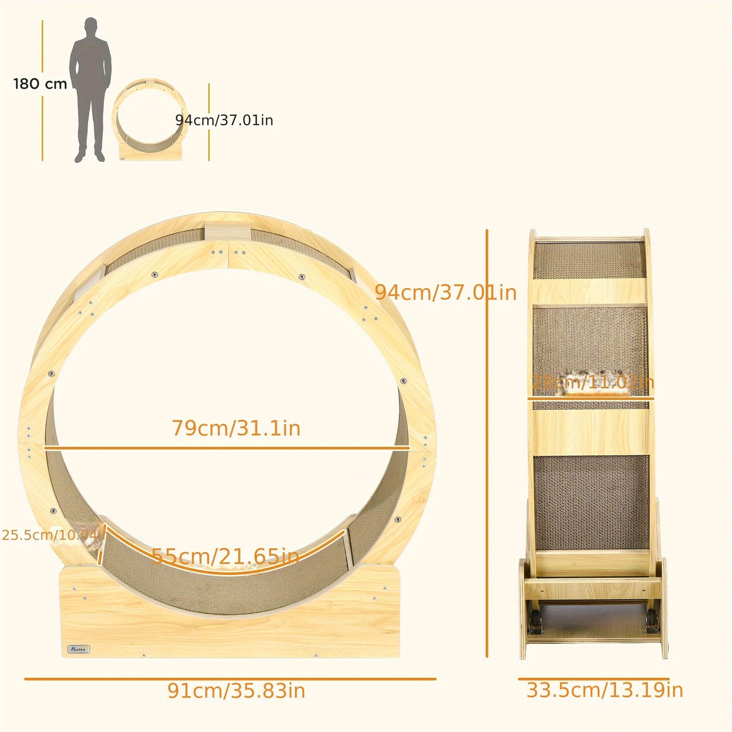 Krabpaal – Kattenboom – Kattenmeubel – Krabton – Kattenhuis – Sisal Touw – Loopwiel Met Rem – 91 cm Hoog – Khaki