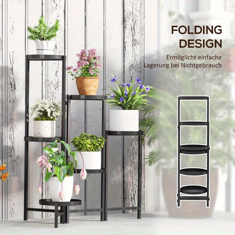 6-Laags Plantenrek – Plantenhouder – Bloemenrek – Tuinrek – Plantenstandaard – Opvouwbaar Metaal – Stevige A-Frame Ontwerp – 80 cm Hoog – Zwart