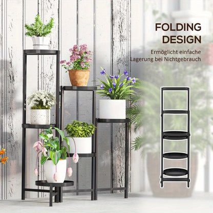 6-Laags Plantenrek – Plantenhouder – Bloemenrek – Tuinrek – Plantenstandaard – Opvouwbaar Metaal – Stevige A-Frame Ontwerp – 80 cm Hoog – Zwart