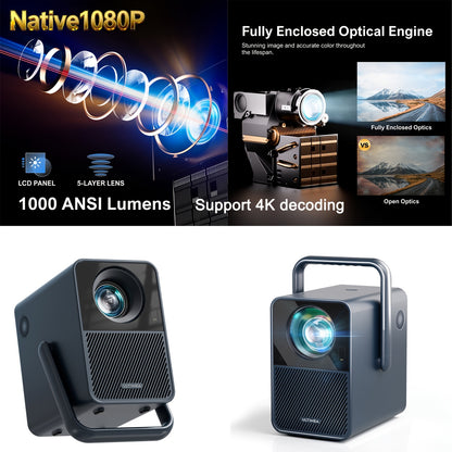 Beamer – Projector – Mini Beamer – Draagbare Beamer – Home Cinema Projector – Native 1080P Resolutie – Automatische Focus & 6D Keystone Correctie