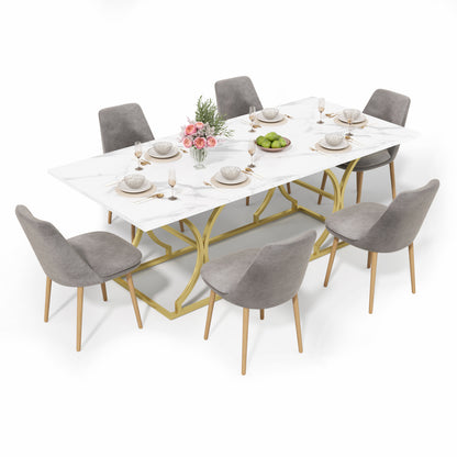 Eettafel – Dinertafel – Tafel – Keukentafel – Eetkamertafel – Extra Lang 200x80 cm – Marmerlook Blad 2,5 cm – Gouden Metalen Poten