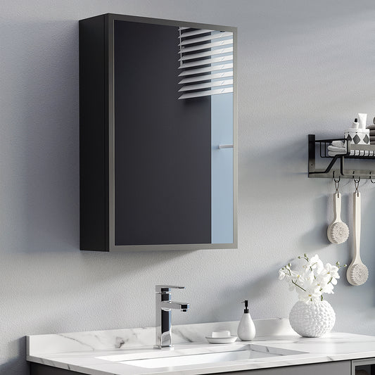 Badkamerspiegelkast – Spiegelkast – Badkamerspiegel – Wandspiegel – Opbergkast – Zwart Stalen Frame – Soft-Close Scharnieren – Compact 40x15x60 cm