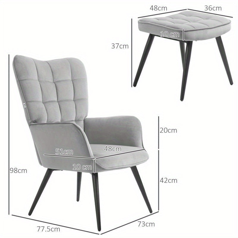 Fauteuil – Lounge Stoel – Relaxfauteuil – Draaifauteuil – Armstoel – Lichtgrijs – Gestoffeerd – Inclusief Voetenbankje – Houten Frame – Maximaal 120 kg Belastbaar
