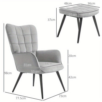 Fauteuil – Lounge Stoel – Relaxfauteuil – Draaifauteuil – Armstoel – Lichtgrijs – Gestoffeerd – Inclusief Voetenbankje – Houten Frame – Maximaal 120 kg Belastbaar