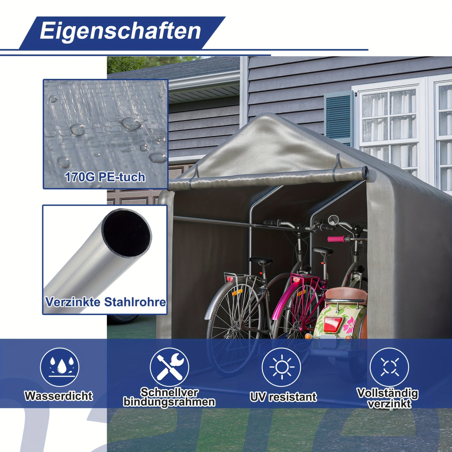 Fietsenstalling – Bike Shelter – Fietsenhok – Fietsenberging – Buitenberging – Ruime Afmetingen 160x220x165 cm – Waterdicht PE Materiaal & Stevig Stalen Frame
