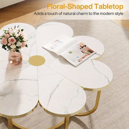 Salontafel – Koffietafel – Lounge Tafeltje – Bijzettafel – Woonkamertafel – Wit Goud – Extra Groot Tafelblad – Ruimtebesparend Metalen Frame